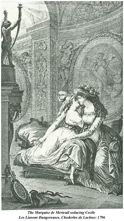 Marquise de Merteuil seducing Cecile 1796